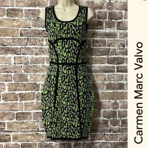 Carmen Marc Valvo Chartreuse Green/Black Knit Sheath‎ Dress